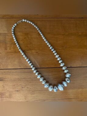 Vintage Sterling Silver Navajo Pearl Bead Graduated Necklace by Martha Wilson